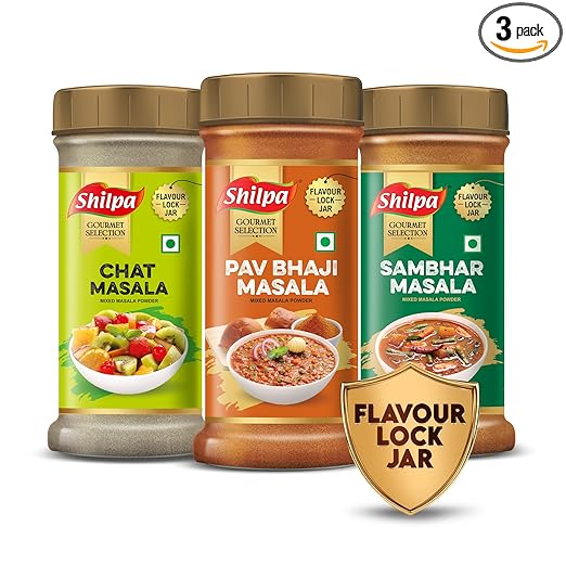 Holiday Special Indian Masala Combo – Chat, Pav Bhaji & Sambhar – 3 x 100g Jars | Festive Spice Blends for Snacks, Street Food & South Indian Meals
