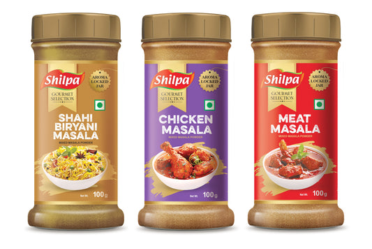 Shilpa Combo Pack of Biryani Masala (100g), Chicken Masala (100g) & Meat Masala (100g) Jar