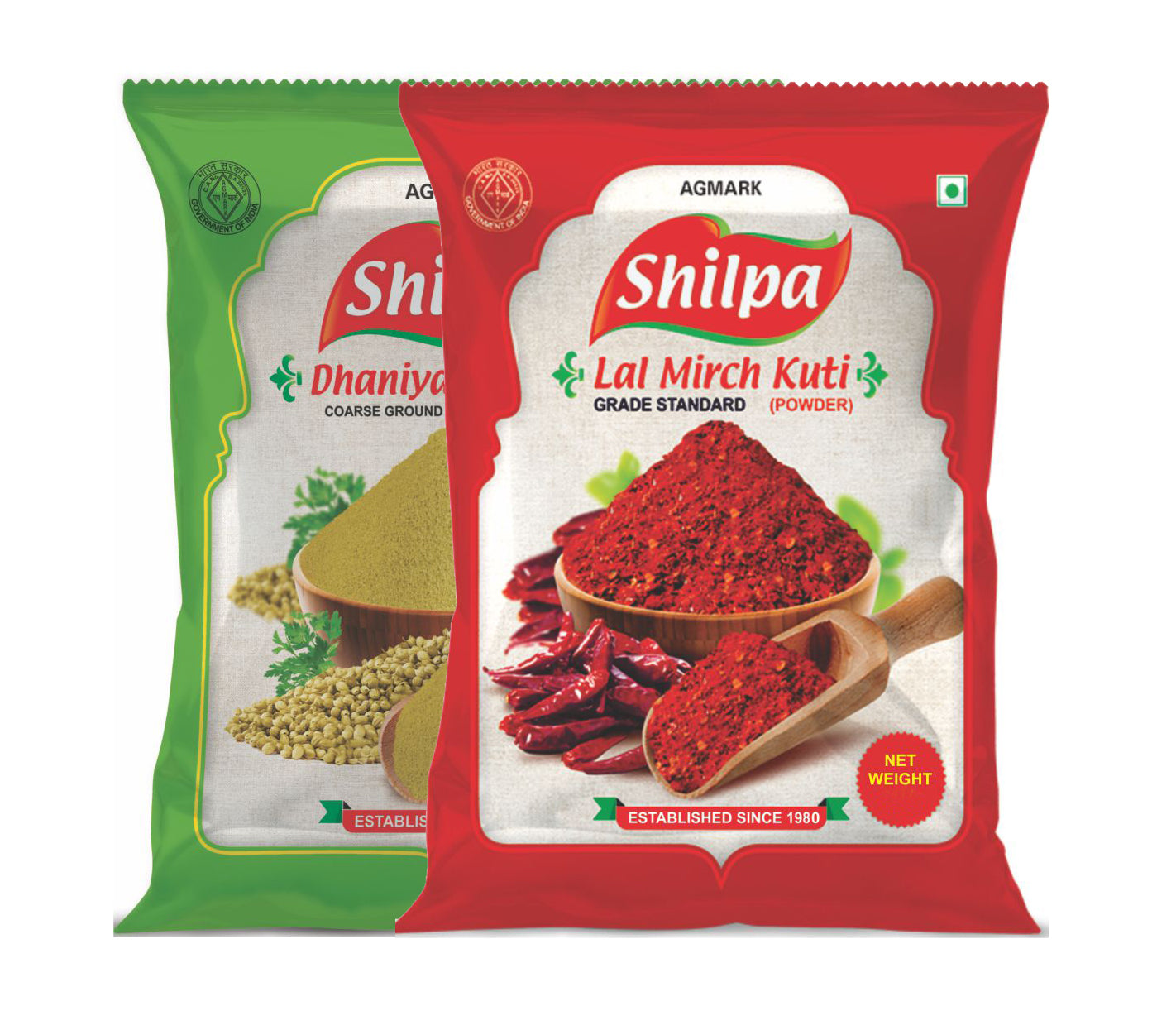 Shilpa Combo Pack of Dhaniya (Coriander) Powder (100g) & Mirch Kuti (Crushed Red Chilli) Powder (100g)