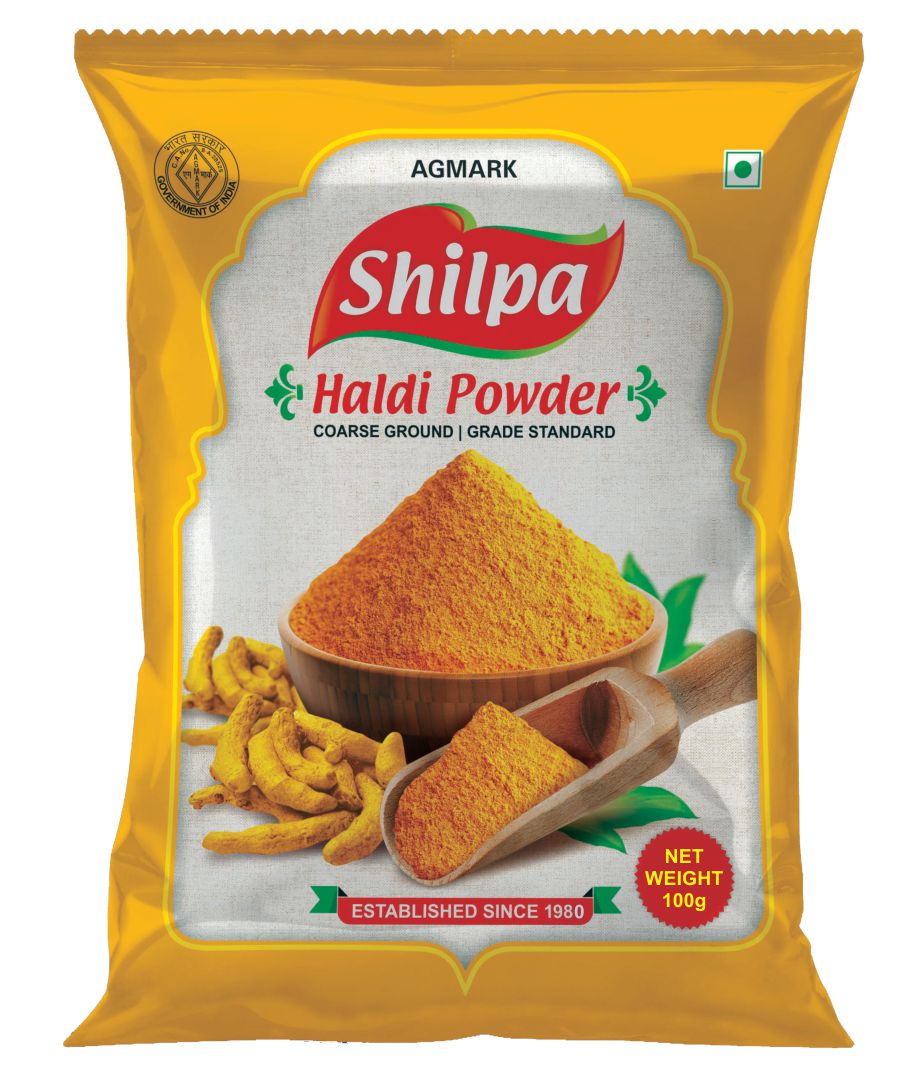 Shilpa Combo Pack of Haldi (Turmeric) Powder (100g) & Kuti Lal Mirch (Crushed Red Chilli) Powder(100g) Pouch