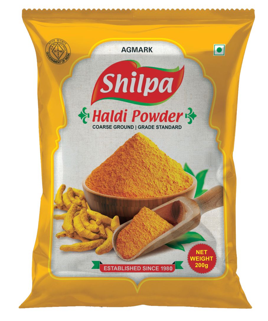 Shilpa Combo Pack of Haldi (Turmeric) Powder (200g) & Kuti Lal Mirch (Crushed Red Chilli) Powder(200g) Pouch