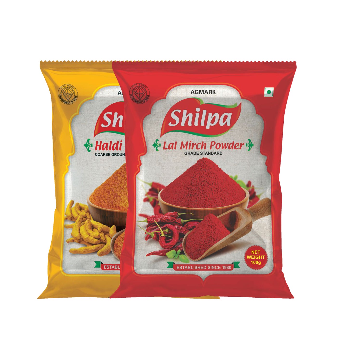 Shilpa Combo Pack of Haldi (Turmeric) Powder (100g) & Lal Mirch (Red Chilli) Powder (100g) Pouch