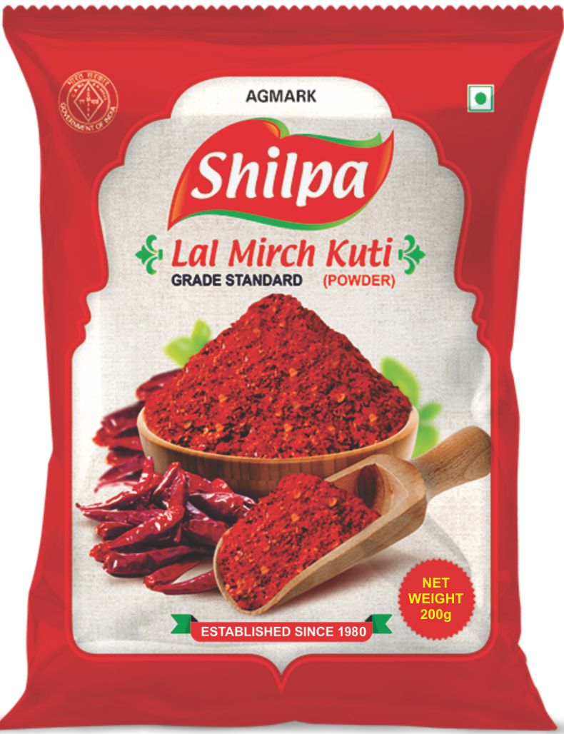 Shilpa Combo Pack of Haldi (Turmeric) Powder (200g) & Kuti Lal Mirch (Crushed Red Chilli) Powder(200g) Pouch