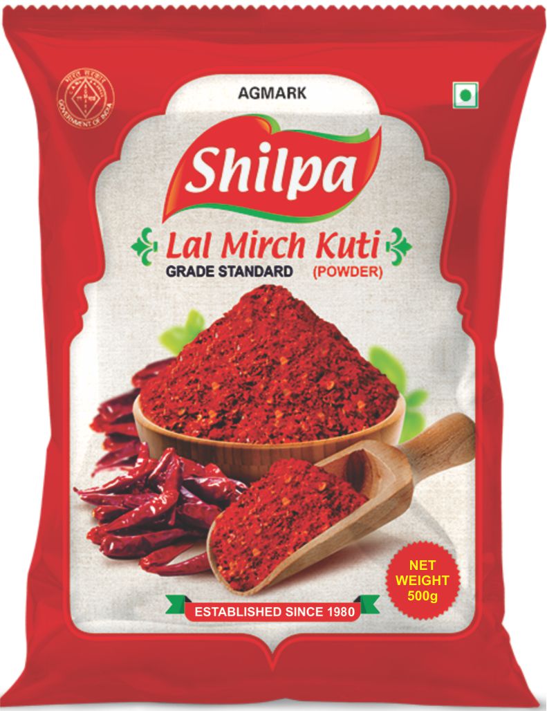 Shilpa Combo Pack of Haldi (Turmeric) Powder (500g) & Kuti Lal Mirch (Crushed Red Chilli) Powder(500g) Pouch
